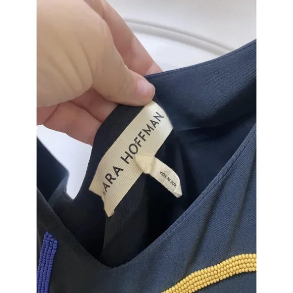 Mara Hoffman Georgia Face Dress Womens Large Beaded Art Slip Midi V Neck Strappy - Picture 5 of 7